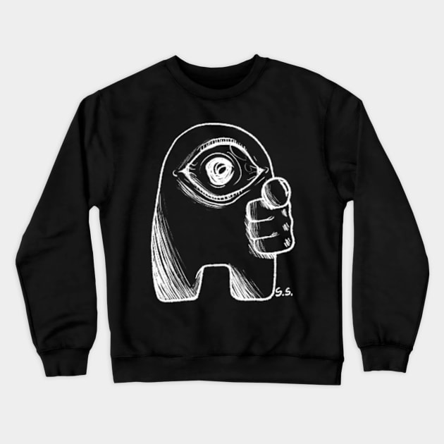 Amogus pointing at the black void you named your soul White Crewneck Sweatshirt by The Cat that Draws